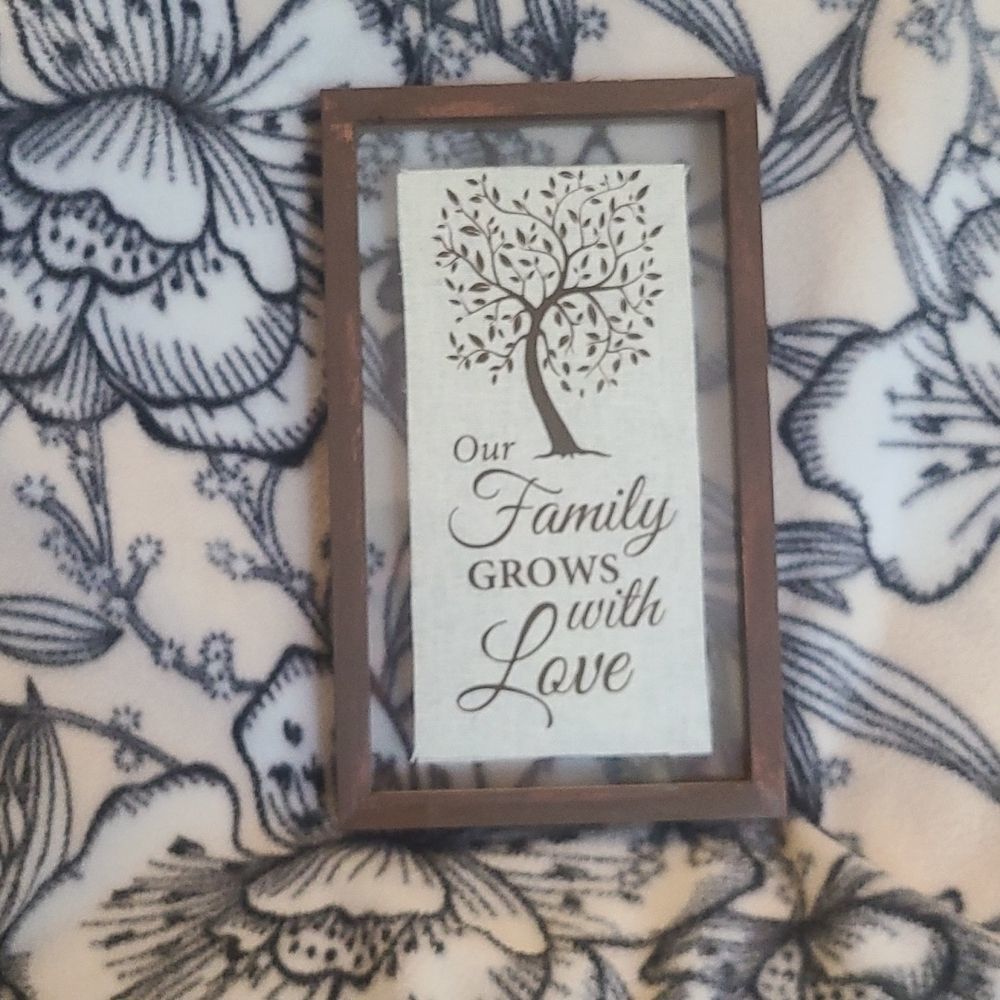 Our Family Grows with Love wall art 8"h x 4"w - dark brown and canvas
